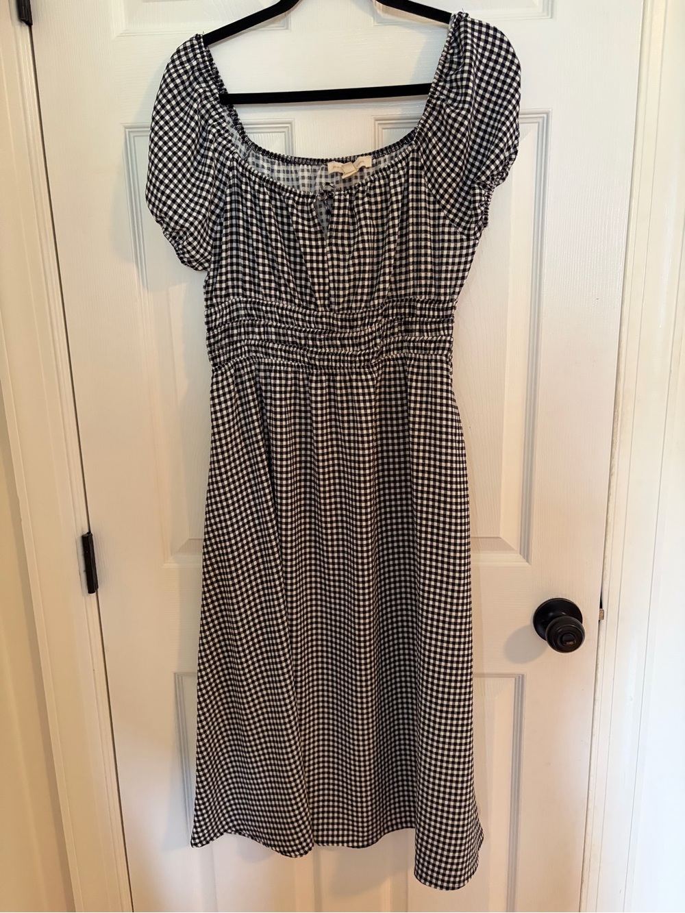 Montreal Los Angeles Black & White Gingham Smocked Waist Midi Dress medium/large